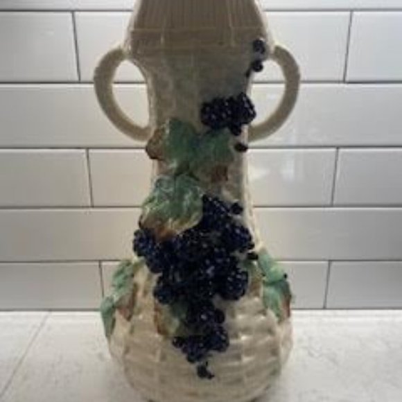 Vintage 3 Dimensional Hand Painted Grape Vase, 15.50"h